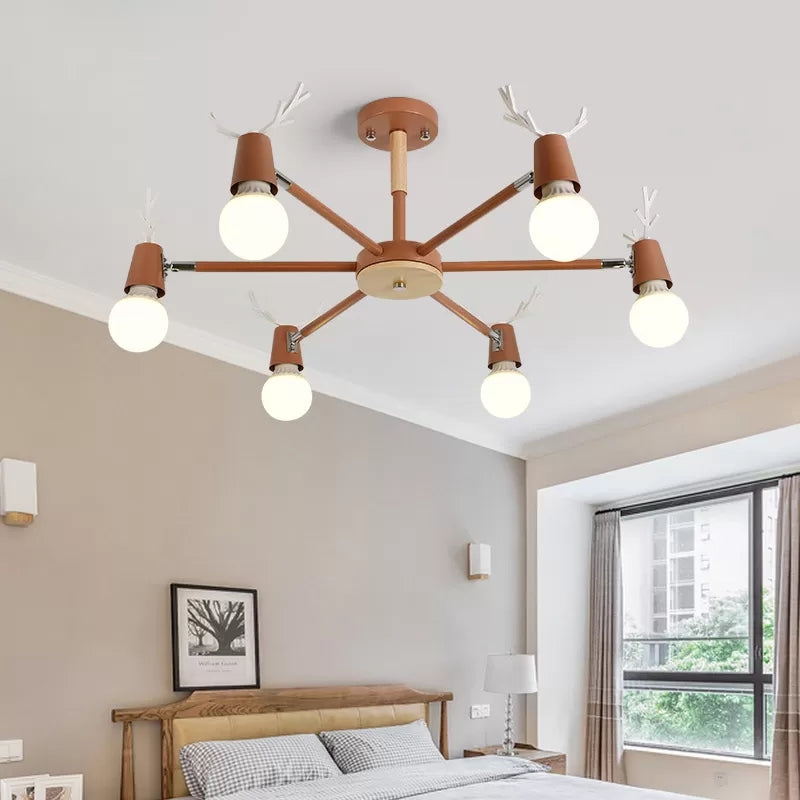 Contemporary Glass Ball Semi Flush Light Fixture For Childrens Bedroom Ceiling Features Antler