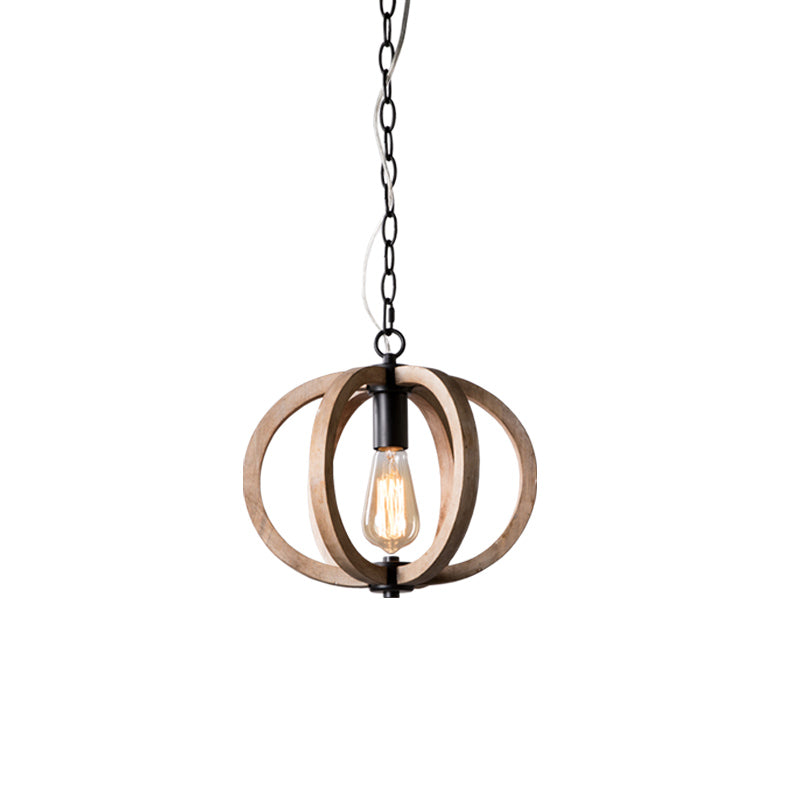 Adjustable Rustic Wood Pendant Lamp For Bedroom With Single Globe Light