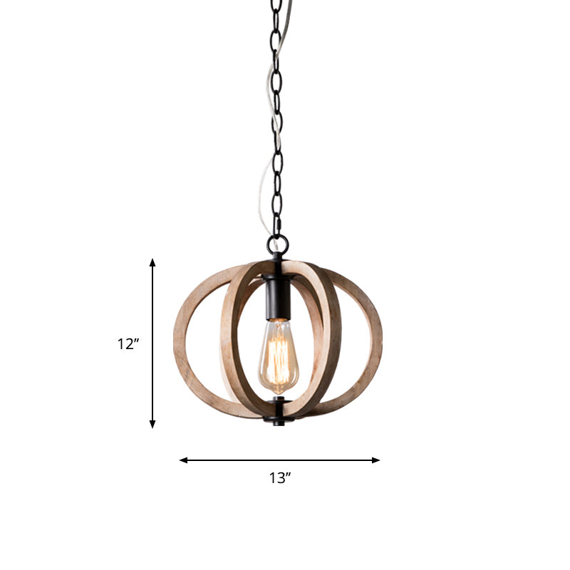 Adjustable Rustic Wood Pendant Lamp For Bedroom With Single Globe Light