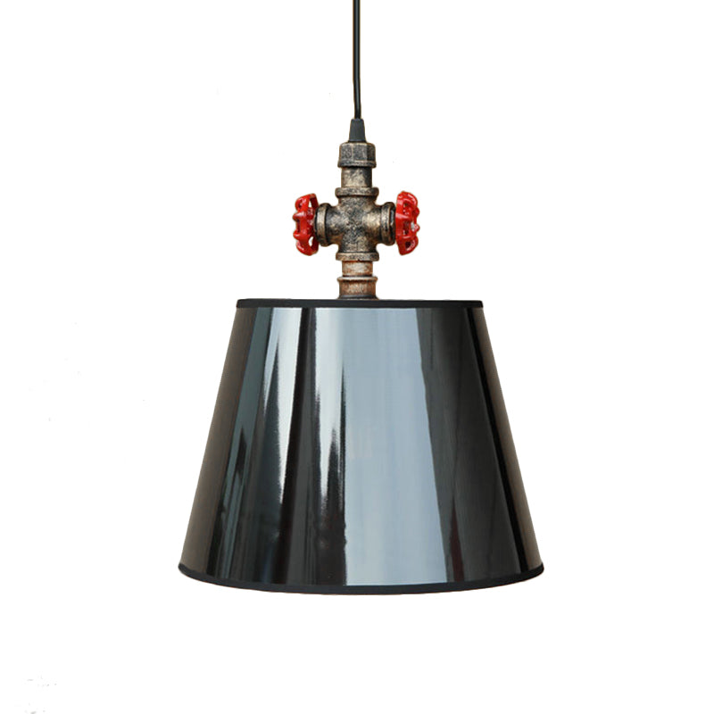 Iron Water Pipe Ceiling Light with Black/Beige Conic Shade - Rustic Bedroom Pendant