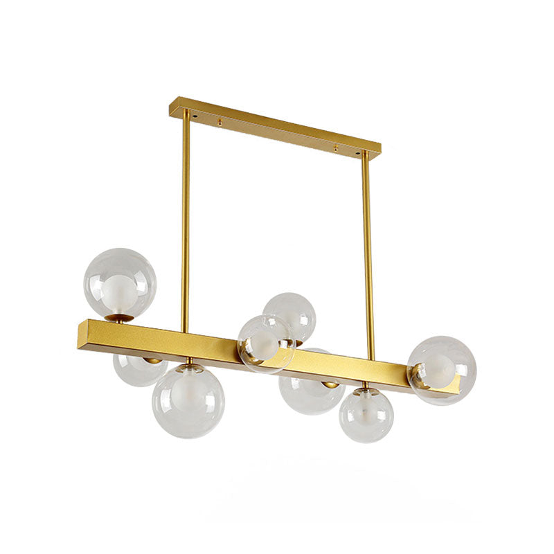 Gold Finish Chandelier With Orb Shade - Post Modern Design 8 Lights Perfect For Dining Room