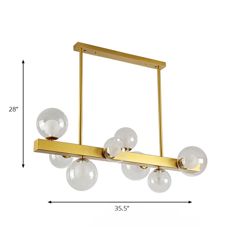 Gold Finish Chandelier With Orb Shade - Post Modern Design 8 Lights Perfect For Dining Room