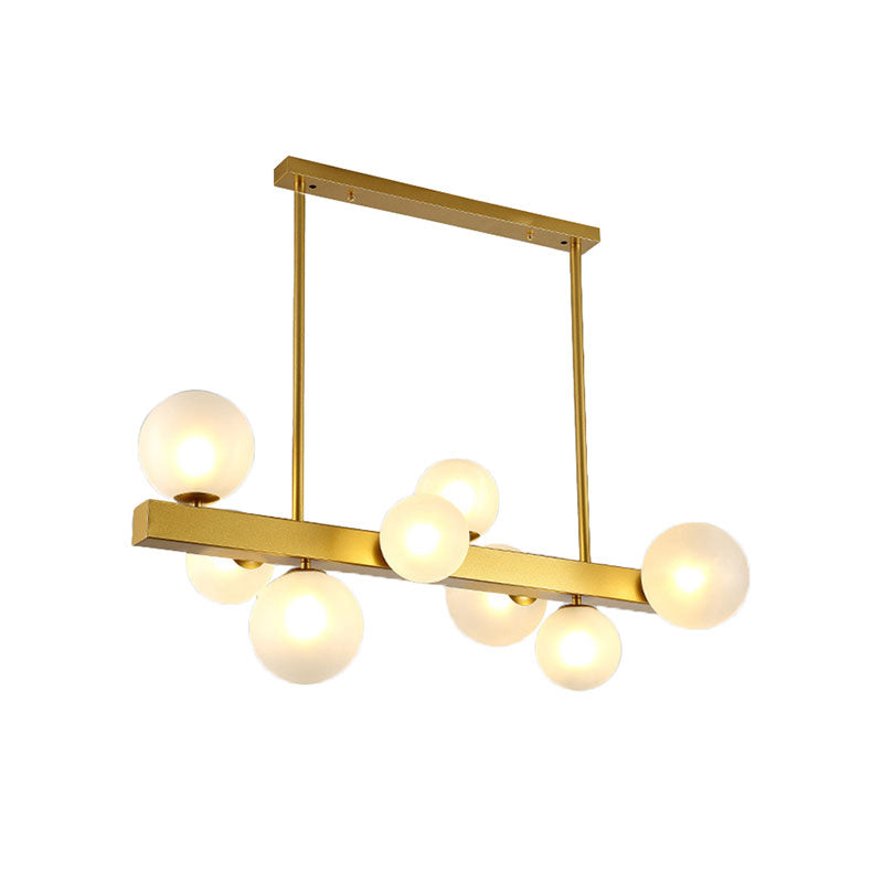 Gold Finish Chandelier With Orb Shade - Post Modern Design 8 Lights Perfect For Dining Room