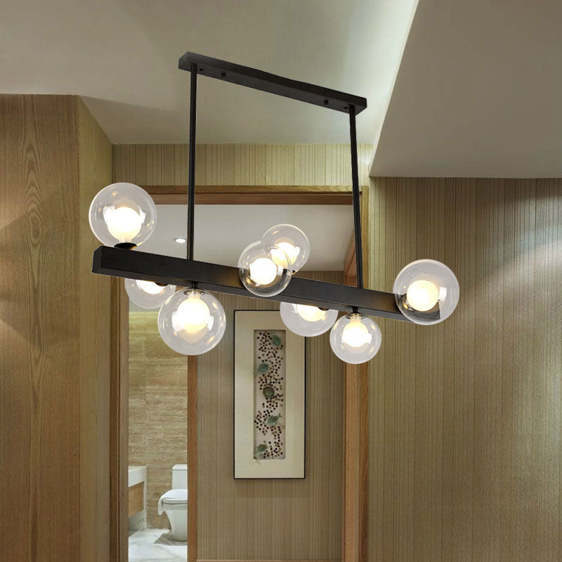 Modern Black Glass Bubble Linear Pendant Light With 8 Lights For Dining Room And Kitchen Island