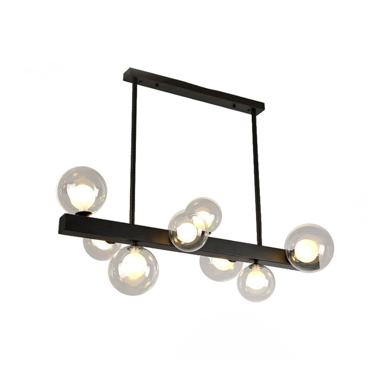 Modern Black Glass Bubble Linear Pendant Light With 8 Lights For Dining Room And Kitchen Island