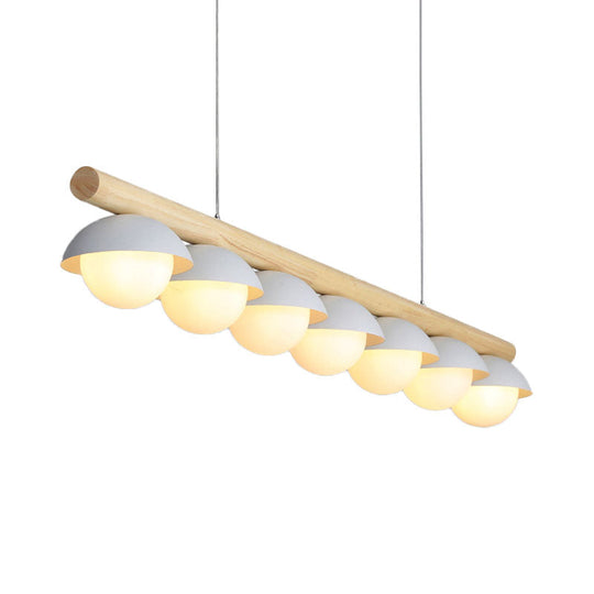 Modern Wood Stem Linear Chandelier - 5/7 Lights White Shade Billiard For Restaurants