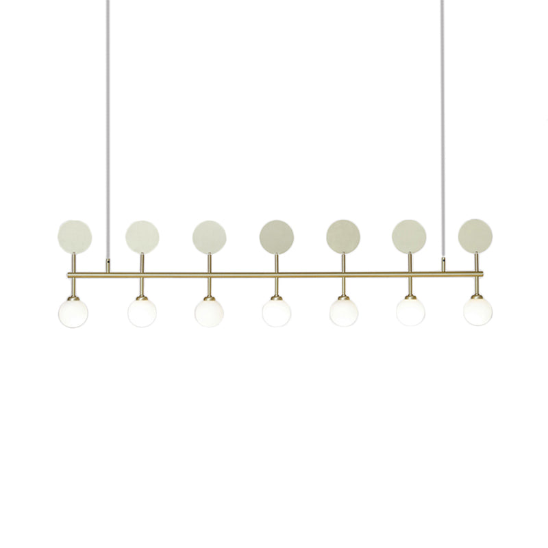 Modern Gold Glass Ball Chandelier For Dining Room - 7-Light Linear Island Fixture