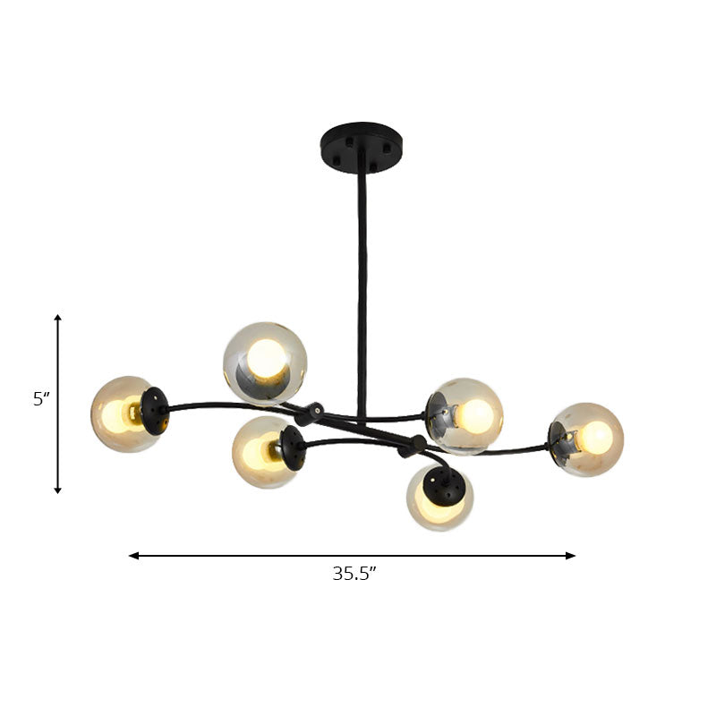 Modern 6-Head Black Glass Sphere Shade Buffet Chandelier For Stylish Island Lighting