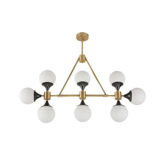 Modern Gold Metal Chandelier With 8 Globe Shades - Restaurant Island Lighting