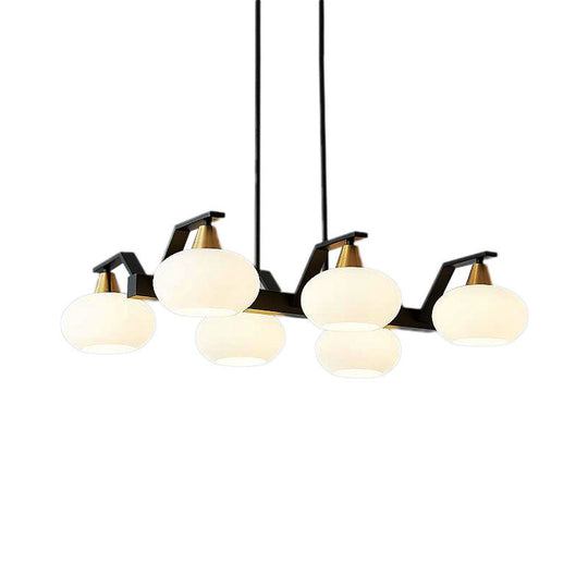 Black Modern Chandelier With White Oval Glass Shades - 3/6 Lights Pendant