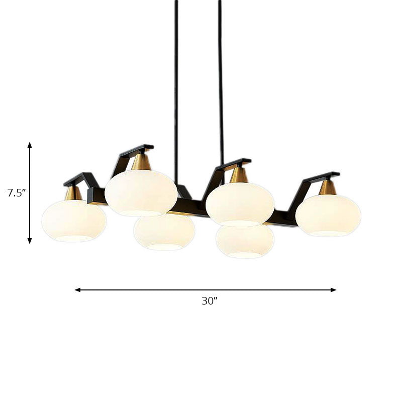 Black Modern Chandelier With White Oval Glass Shades - 3/6 Lights Pendant