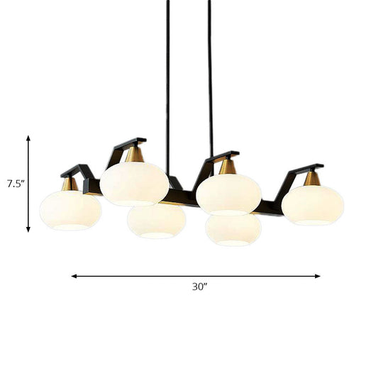 Black Modern Chandelier With White Oval Glass Shades - 3/6 Lights Pendant