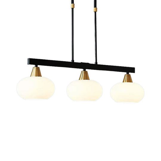 Black Modern Chandelier With White Oval Glass Shades - 3/6 Lights Pendant