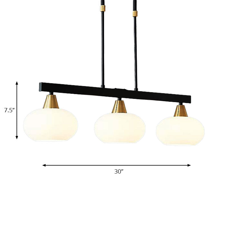 Black Modern Chandelier With White Oval Glass Shades - 3/6 Lights Pendant