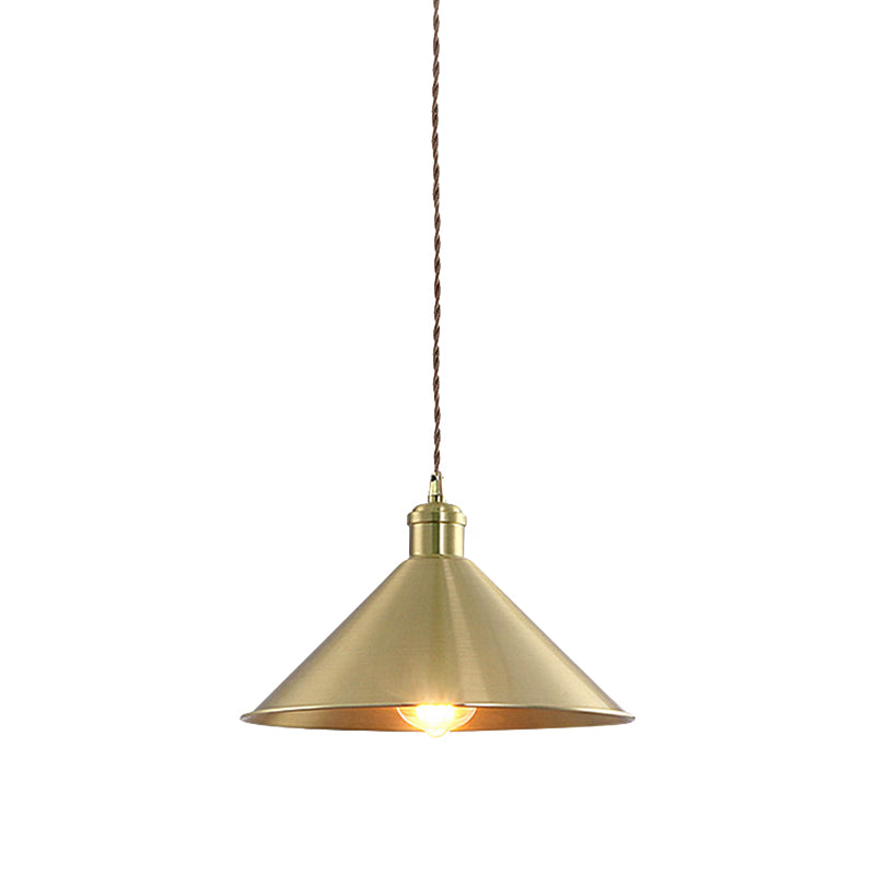 Industrial Metal Hanging Light Fixture With Adjustable Cord - Brass Cone Pendant Lighting 7/9.5 W 1