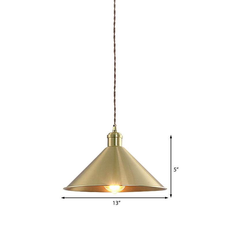 Industrial Cone Metal Hanging Light Fixture with Adjustable Brass Cord - 7"/9.5" W, Ideal for Bedroom Pendant Lighting & 1 Bulb