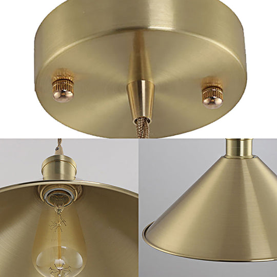 Industrial Metal Hanging Light Fixture With Adjustable Cord - Brass Cone Pendant Lighting 7/9.5 W 1