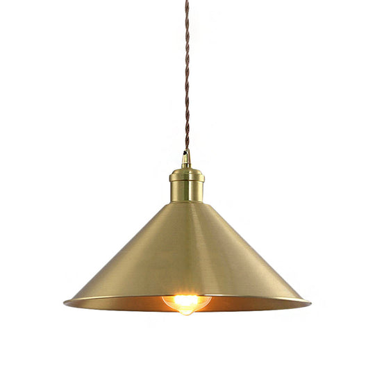 Industrial Cone Metal Hanging Light Fixture with Adjustable Brass Cord - 7"/9.5" W, Ideal for Bedroom Pendant Lighting & 1 Bulb