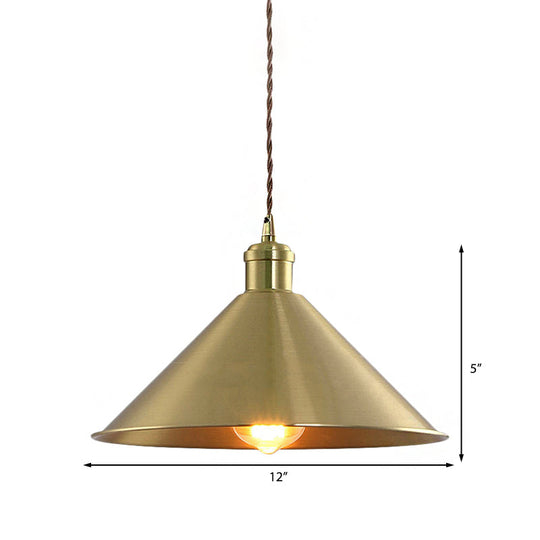 Industrial Cone Metal Hanging Light Fixture with Adjustable Brass Cord - 7"/9.5" W, Ideal for Bedroom Pendant Lighting & 1 Bulb