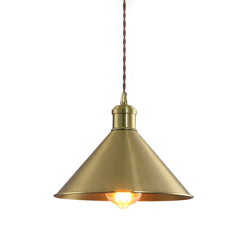 Industrial Cone Metal Hanging Light Fixture with Adjustable Brass Cord - 7"/9.5" W, Ideal for Bedroom Pendant Lighting & 1 Bulb