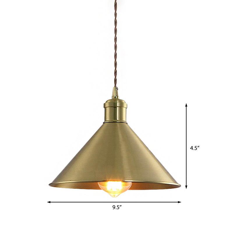 Industrial Cone Metal Hanging Light Fixture with Adjustable Brass Cord - 7"/9.5" W, Ideal for Bedroom Pendant Lighting & 1 Bulb