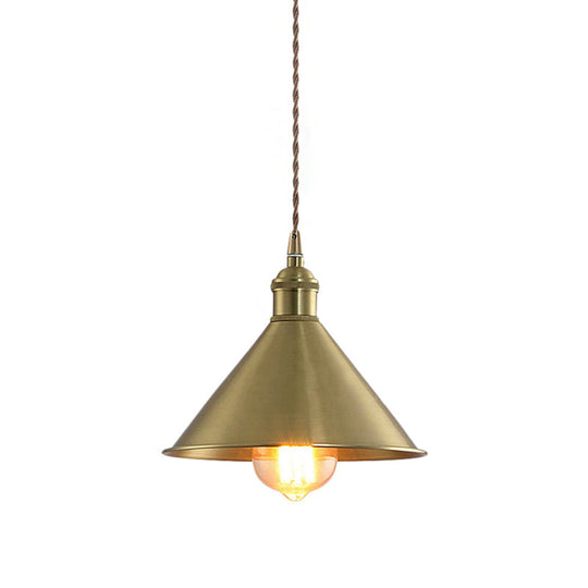 Industrial Cone Metal Hanging Light Fixture with Adjustable Brass Cord - 7"/9.5" W, Ideal for Bedroom Pendant Lighting & 1 Bulb