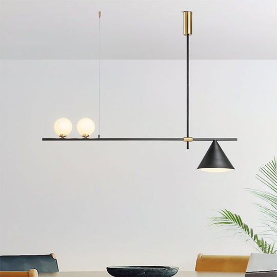 Contemporary Black/Gold Metal Linear Chandelier - Triple Light Ideal For Islands