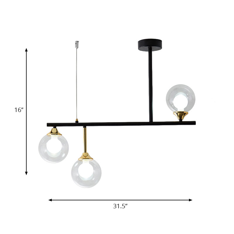 Modern Black Glass Ball Island Chandelier: Triple Light Hanging Lamp For Dining Room