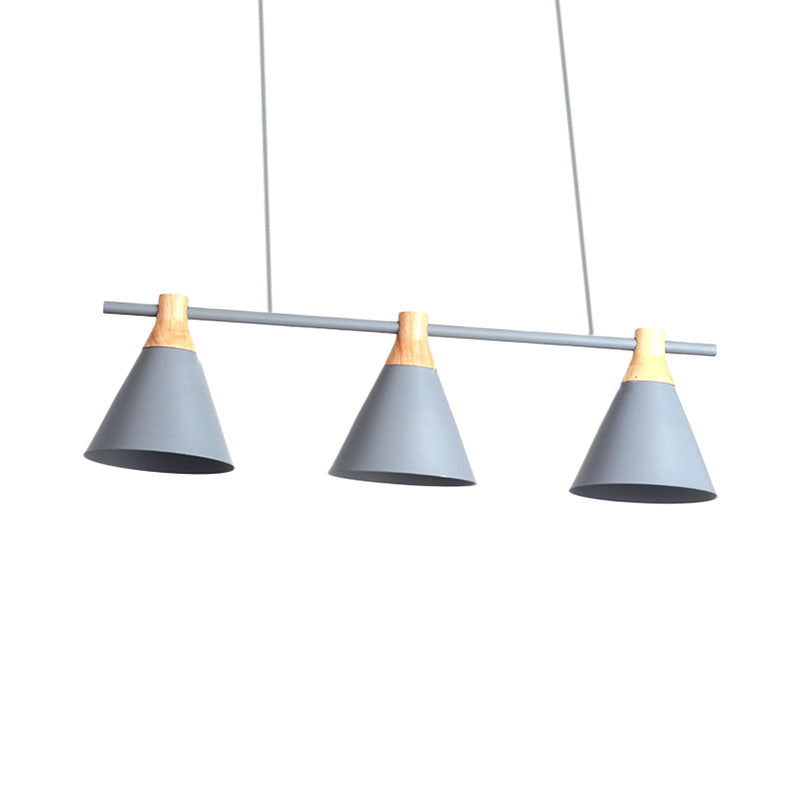 Nordic Metal Hanging Chandelier - Triple Light Cone Shade In Green/Grey/Yellow Perfect For Kitchen