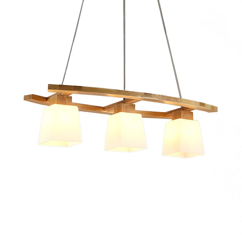 Nordic Hang Lamp: Triple Light Glass & Wood Dining Room Island Lighting With Square Shade