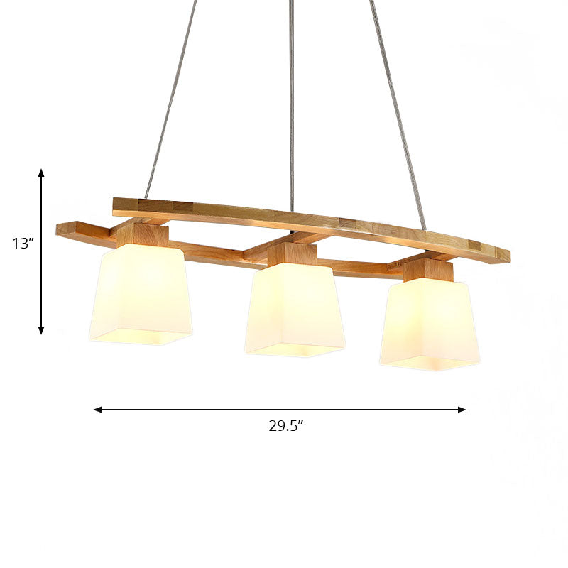 Nordic Hang Lamp: Triple Light Glass & Wood Dining Room Island Lighting With Square Shade