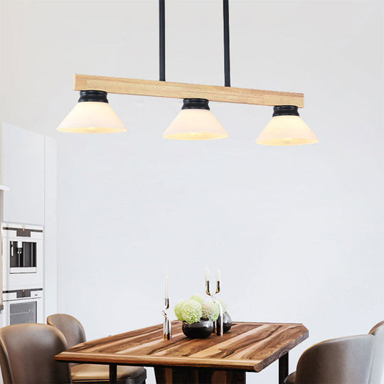 Nordic Style Wooden Cone Shade Chandelier - 3/4 Heads Linear Pendant Light For Kitchen Island 3 /