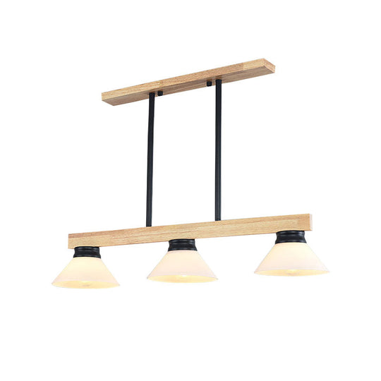 Nordic Style Wooden Cone Shade Chandelier - 3/4 Heads Linear Pendant Light For Kitchen Island