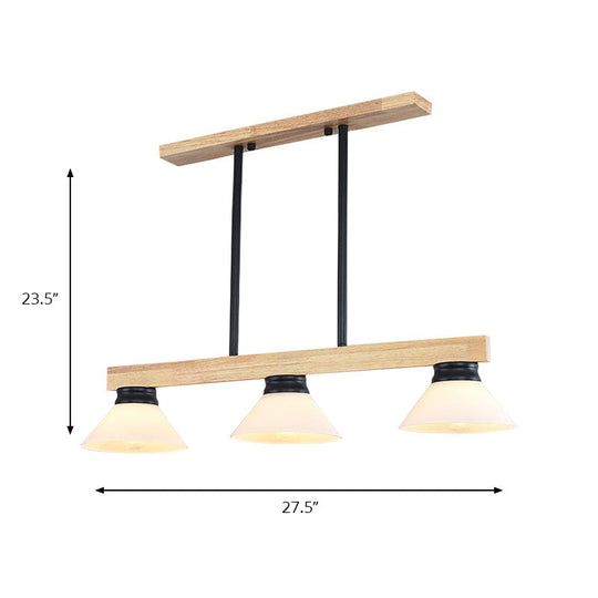 Nordic Style Wooden Cone Shade Chandelier - 3/4 Heads Linear Pendant Light For Kitchen Island