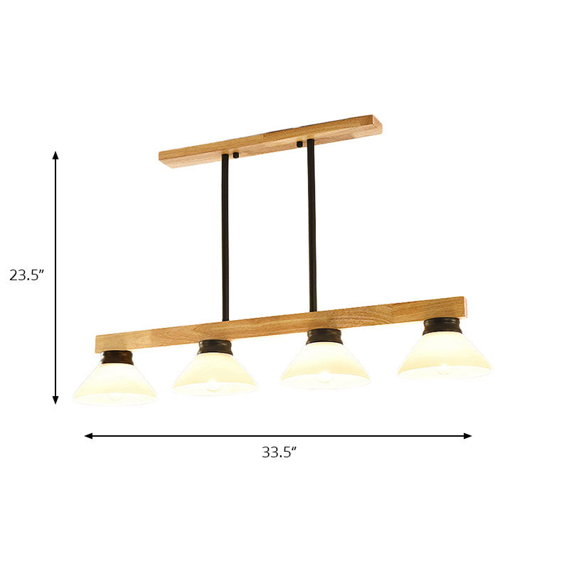 Nordic Style Wooden Cone Shade Chandelier - 3/4 Heads Linear Pendant Light For Kitchen Island