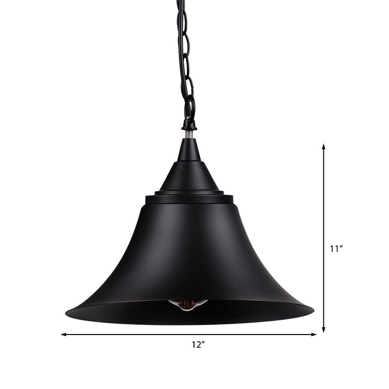 Vintage 1-Light Black Metal Bell Shade Ceiling Light Fixture with Adjustable Chain - Restaurant Pendant Lighting