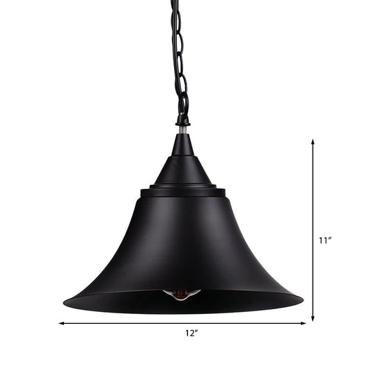 Vintage Black Metallic Pendant Light Fixture With Adjustable Chain - Ideal For Restaurants