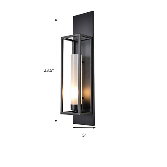 Modern Black Rectangular Wall Lamp - Elegant Metal Sconce Lighting With Glass Shade