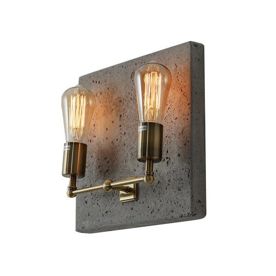 Modern Concrete Wall Light Sconce With 2 Grey/White Lights And Cement Backplate