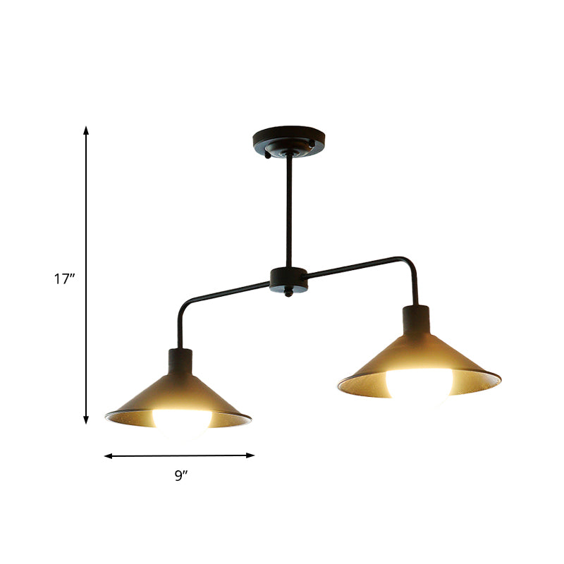 Industrial Conic Pendant Light - Black/White Stylish Metallic 2 Heads With Angle Arm Perfect For