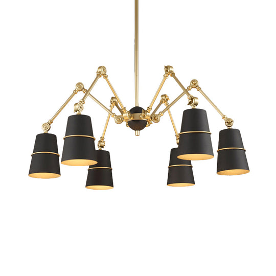 Retro 6-Light Spider Chandelier With Cone Shade In Black/Gold