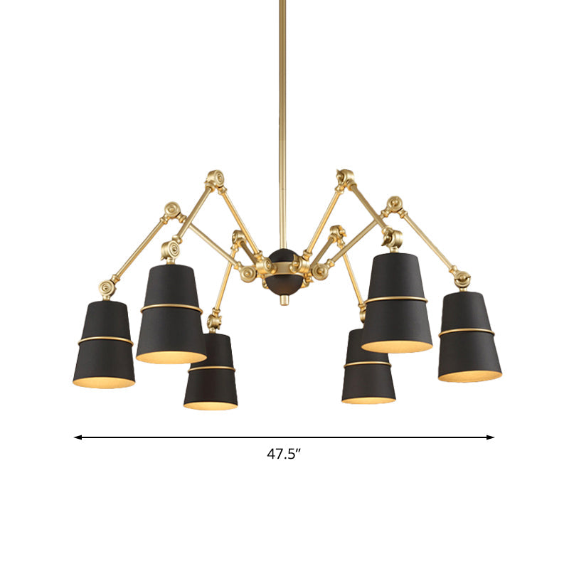 Retro 6-Light Spider Chandelier With Cone Shade In Black/Gold