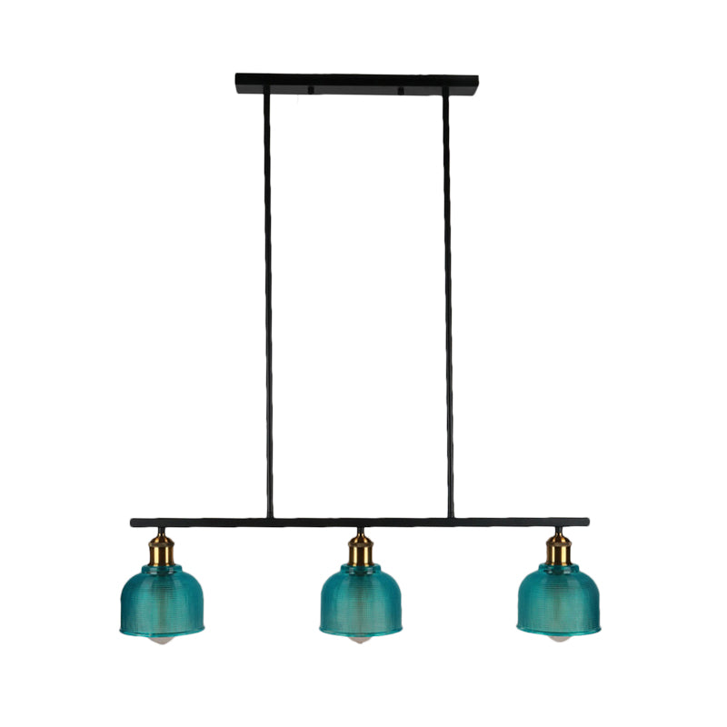 Industrial Black Pendant Lamp With Red/Yellow/Blue Glass Bowls 3-Light For Island Lighting