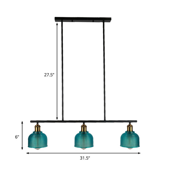 Industrial Black Pendant Lamp With Red/Yellow/Blue Glass Bowls 3-Light For Island Lighting