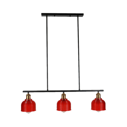 Industrial Black Pendant Lamp With Red/Yellow/Blue Glass Bowls 3-Light For Island Lighting