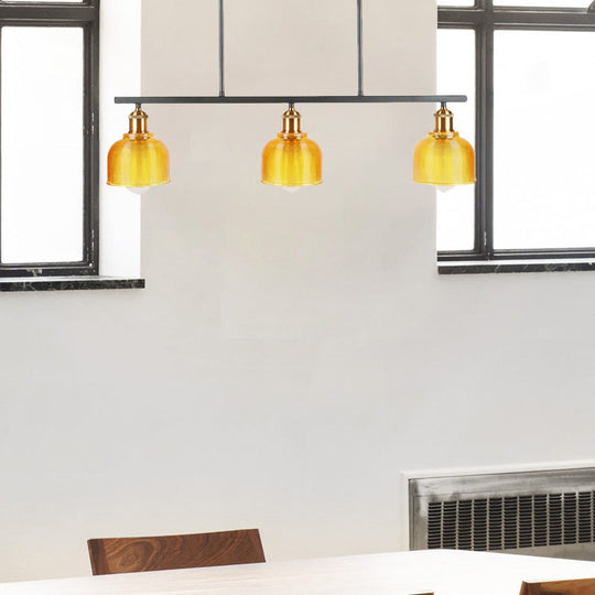 Industrial Black Pendant Lamp With Red/Yellow/Blue Glass Bowls 3-Light For Island Lighting