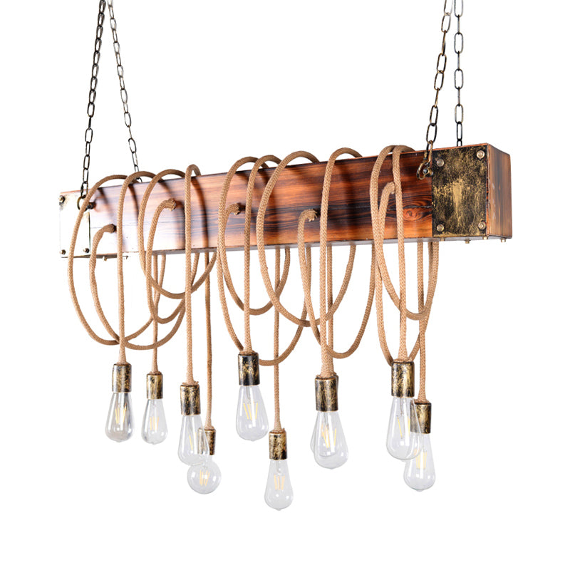 Rustic Metal Island Lighting With Wooden Beam - Multi Light Suspension Chandelier In Black/Antique