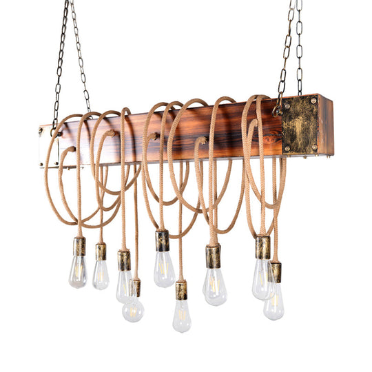 Rustic Metal Island Lighting With Wooden Beam - Multi Light Suspension Chandelier In Black/Antique