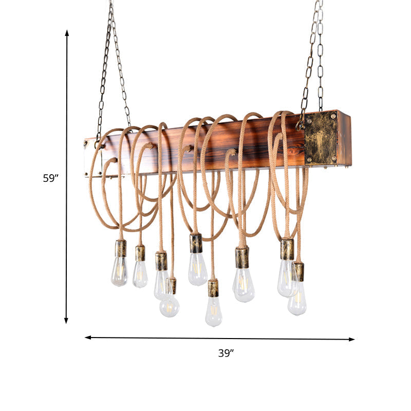 Rustic Metal Island Lighting With Wooden Beam - Multi Light Suspension Chandelier In Black/Antique