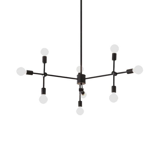 Industrial Metal Bulb Chandelier: Open Design, 9/12 Lights, Black/Brass Pendant Lighting for Dining Room